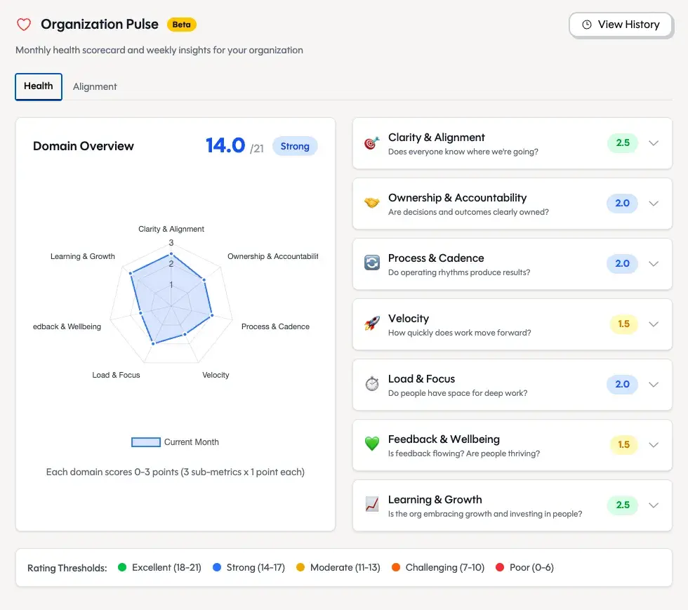 Ari's organization health dashboard