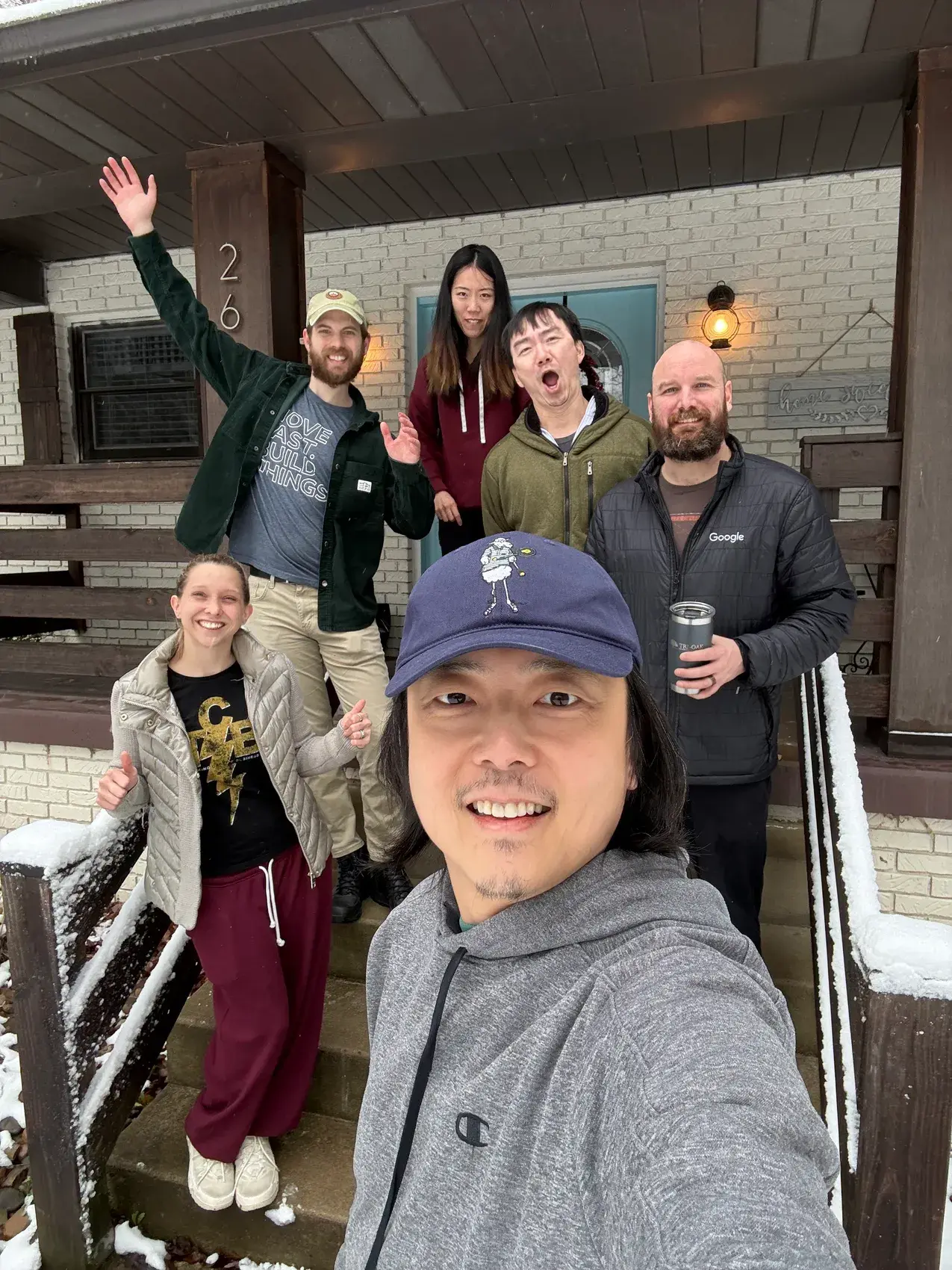A snowy onsite on the front steps