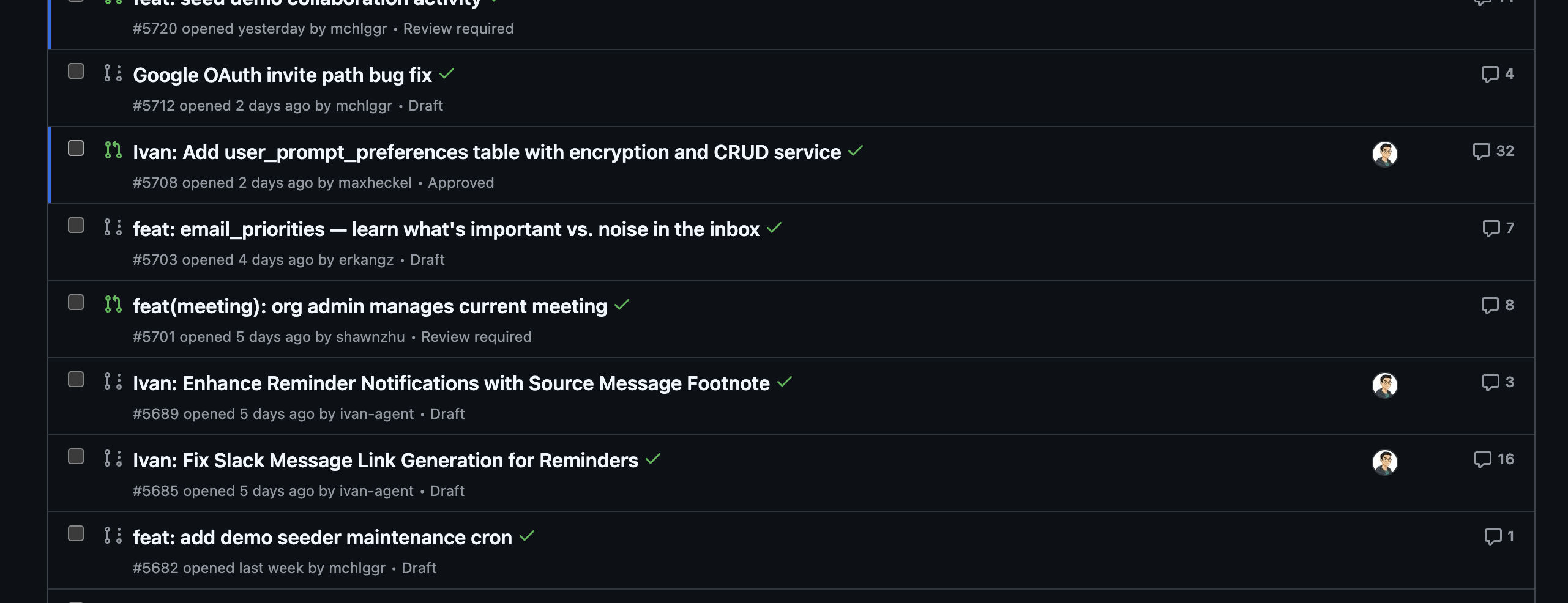 Open and draft PRs as the working backlog
